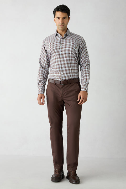 Orta Kahve Slim Fit Dar Kesim Yandan Cep Kanvas / Chino Pantolon