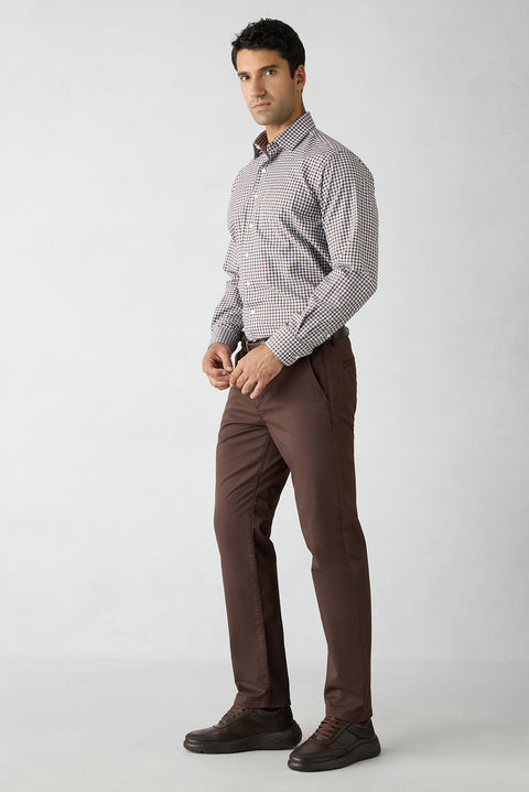 Orta Kahve Slim Fit Dar Kesim Yandan Cep Kanvas / Chino Pantolon