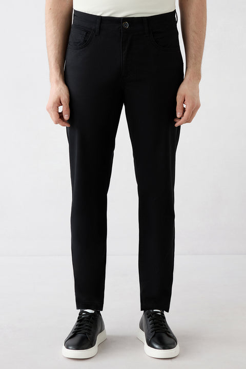 Black Slim Fit Stretch 5-Pocket Canvas / Chino Trousers