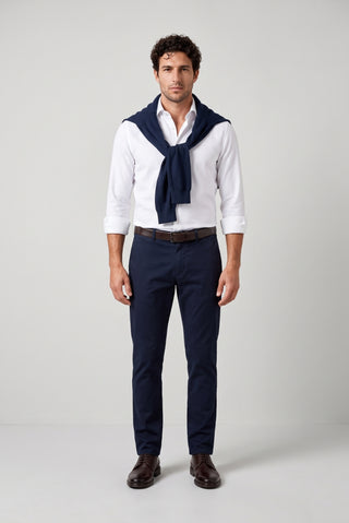  Orta Lacivert Slim Fit Dar Kesim Yan Cepli Kanvas / Chino Pantolon