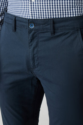  Orta Lacivert Slim Fit Dar Kesim Yan Cepli Kanvas / Chino Pantolon