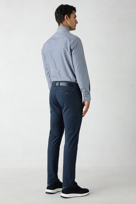 Orta Lacivert Slim Fit Dar Kesim Yan Cepli Kanvas / Chino Pantolon