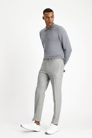  Orta Gri Melanj 7 Drop Slim Fit Dar Kesim Yünlü Beli Lastikli İpli Klasik Pantolon