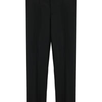 Black 4-Drop Relaxed Fit Comfortable Cut Wool Pleated Flannel Classic Fabric Trousers