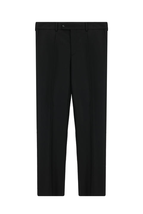 Black 4-Drop Relaxed Fit Comfortable Cut Wool Pleated Flannel Classic Fabric Trousers