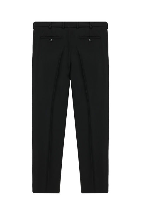 Black 4-Drop Relaxed Fit Comfortable Cut Wool Pleated Flannel Classic Fabric Trousers