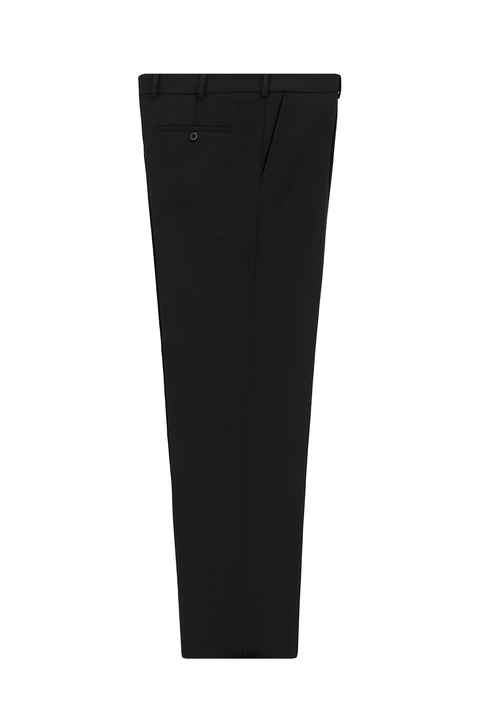 Black 4-Drop Relaxed Fit Comfortable Cut Wool Pleated Flannel Classic Fabric Trousers