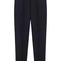 Dark Navy 4 Drop Relaxed Fit Comfortable Cut Wool Pleated Flannel Classic Fabric Trousers
