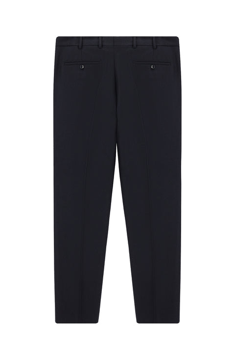 Dark Navy 4 Drop Relaxed Fit Comfortable Cut Wool Pleated Flannel Classic Fabric Trousers
