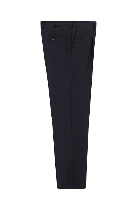 Dark Navy 4 Drop Relaxed Fit Comfortable Cut Wool Pleated Flannel Classic Fabric Trousers