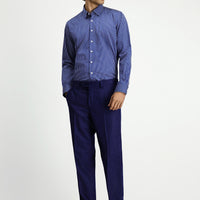 Medium Navy 6 Drop Regular Fit Standard Cut Wool Pleated Flannel Classic Fabric Trousers