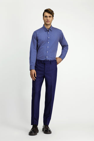  Orta Lacivert 6 Drop Regular Fit Standart Kesim Yünlü Pileli Flanel Klasik Kumaş Pantolon