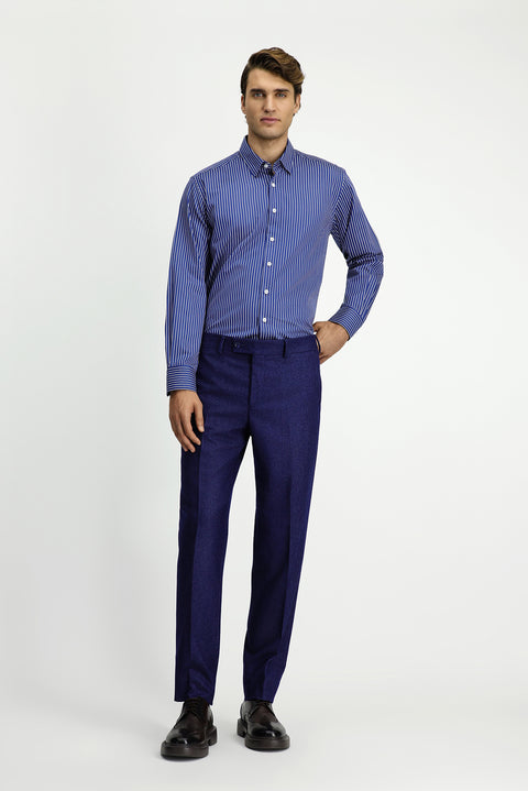 Medium Navy 6 Drop Regular Fit Standard Cut Wool Pleated Flannel Classic Fabric Trousers