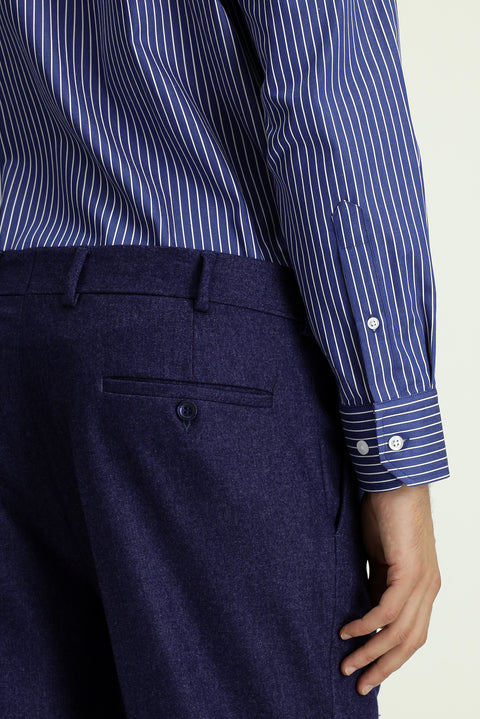 Medium Navy 6 Drop Regular Fit Standard Cut Wool Pleated Flannel Classic Fabric Trousers