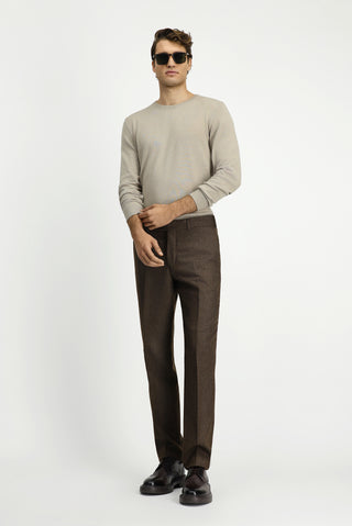  Orta Kahve 6 Drop Regular Fit Standart Kesim Yünlü Pileli Flanel Klasik Kumaş Pantolon
