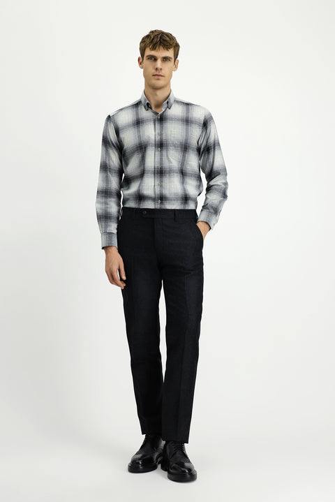 Dark Anthracite 6 Drop Regular Fit Standard Cut Wool Pleated Flannel Classic Fabric Trousers