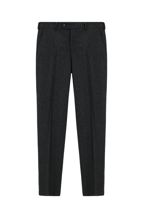 Dark Anthracite 6 Drop Regular Fit Standard Cut Wool Pleated Flannel Classic Fabric Trousers