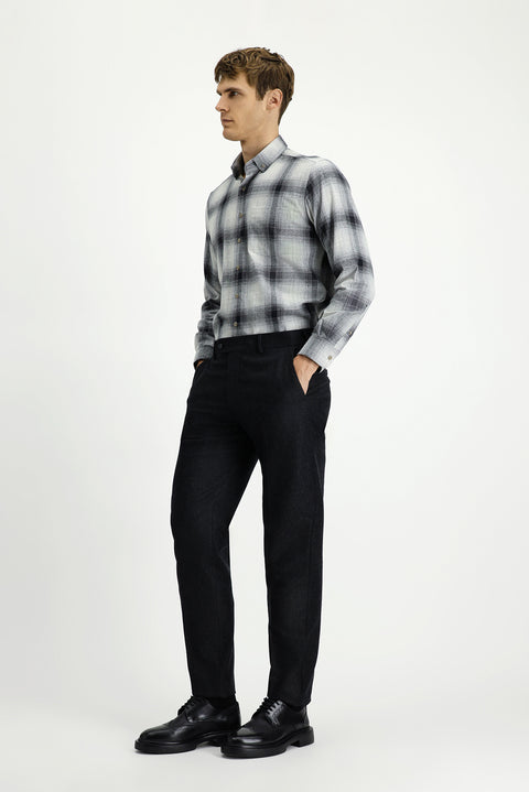 Dark Anthracite 6 Drop Regular Fit Standard Cut Wool Pleated Flannel Classic Fabric Trousers