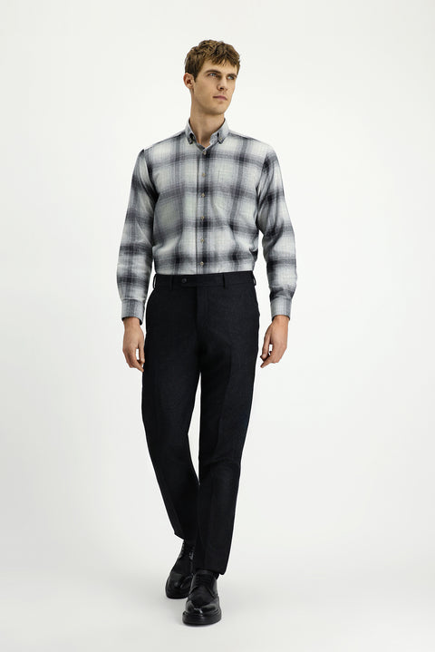 Dark Anthracite 6 Drop Regular Fit Standard Cut Wool Pleated Flannel Classic Fabric Trousers
