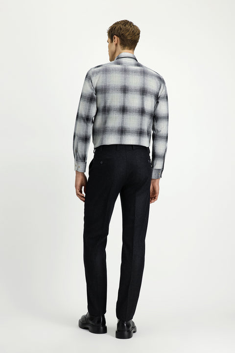 Dark Anthracite 6 Drop Regular Fit Standard Cut Wool Pleated Flannel Classic Fabric Trousers