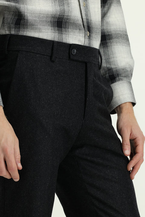 Dark Anthracite 6 Drop Regular Fit Standard Cut Wool Pleated Flannel Classic Fabric Trousers