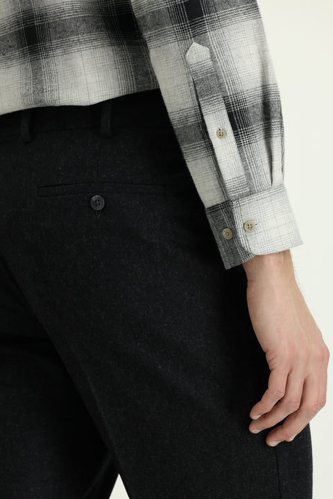 Dark Anthracite 6 Drop Regular Fit Standard Cut Wool Pleated Flannel Classic Fabric Trousers