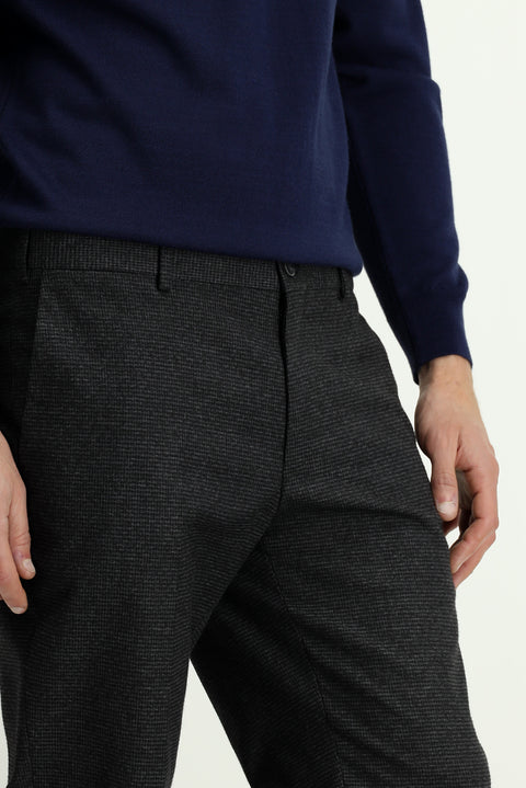 Black 7 Drop Slim Fit Patterned Flannel Classic Trousers