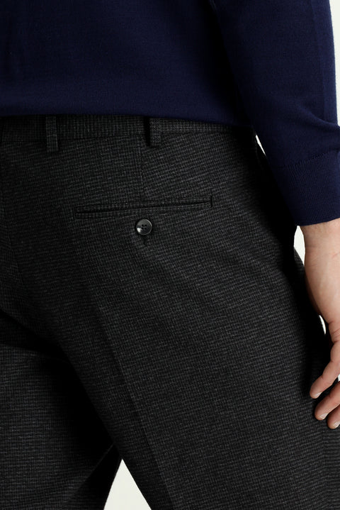Black 7 Drop Slim Fit Patterned Flannel Classic Trousers