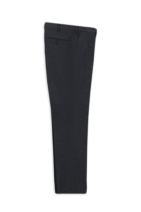 Dark Navy 7 Drop Slim Fit Patterned Flannel Classic Trousers