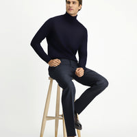 Dark Navy 7 Drop Slim Fit Patterned Flannel Classic Trousers