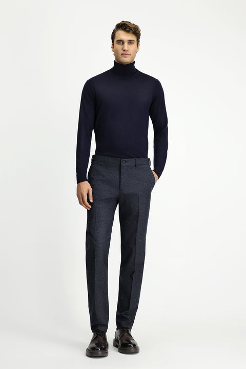 Dark Navy 7 Drop Slim Fit Patterned Flannel Classic Trousers