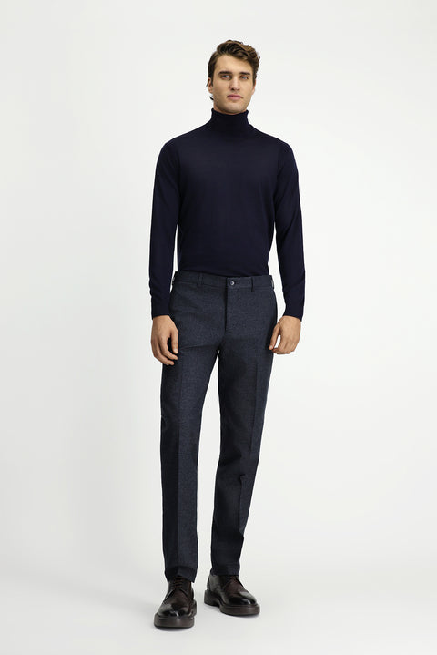 Dark Navy 7 Drop Slim Fit Patterned Flannel Classic Trousers