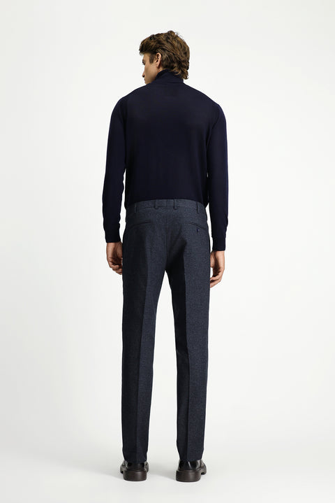 Dark Navy 7 Drop Slim Fit Patterned Flannel Classic Trousers