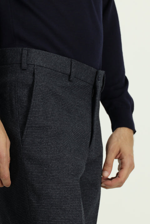 Dark Navy 7 Drop Slim Fit Patterned Flannel Classic Trousers