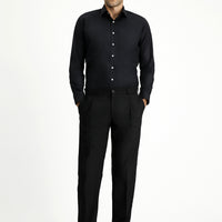 Black 6 Drop Regular Fit Standard Cut Lycra Pleated Classic Fabric Trousers