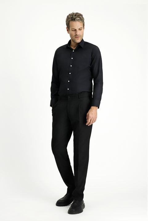 Black 6 Drop Regular Fit Standard Cut Lycra Pleated Classic Fabric Trousers