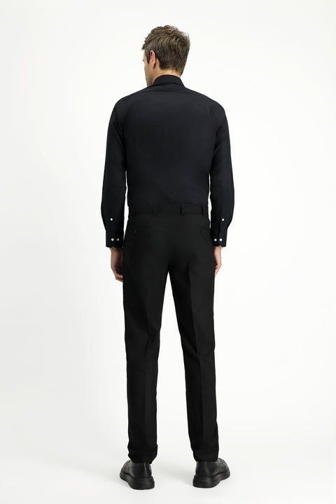 Black 6 Drop Regular Fit Standard Cut Lycra Pleated Classic Fabric Trousers