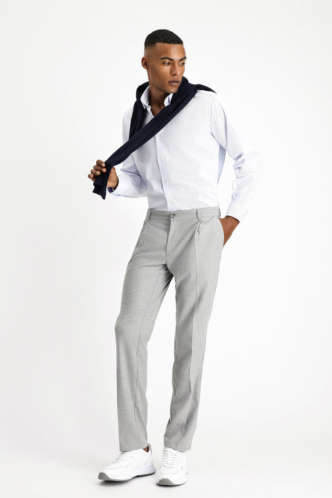 Light Grey 6 Drop Regular Fit Standard Cut Lycra Pleated Classic Fabric Trousers