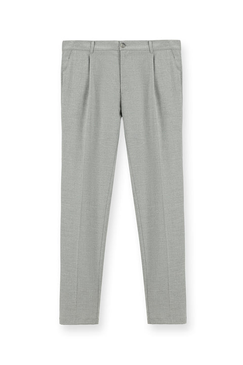 Light Grey 7 Drop Slim Fit Narrow Cut Lycra Pleated Classic Fabric Trousers