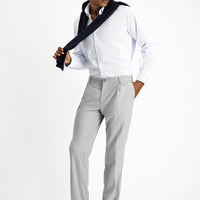 Light Grey 7 Drop Slim Fit Narrow Cut Lycra Pleated Classic Fabric Trousers