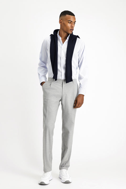 Light Grey 6 Drop Regular Fit Standard Cut Lycra Pleated Classic Fabric Trousers