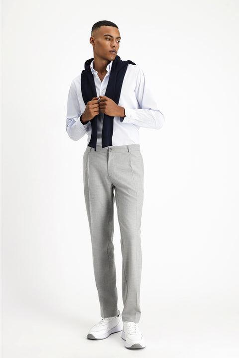 Light Grey 6 Drop Regular Fit Standard Cut Lycra Pleated Classic Fabric Trousers
