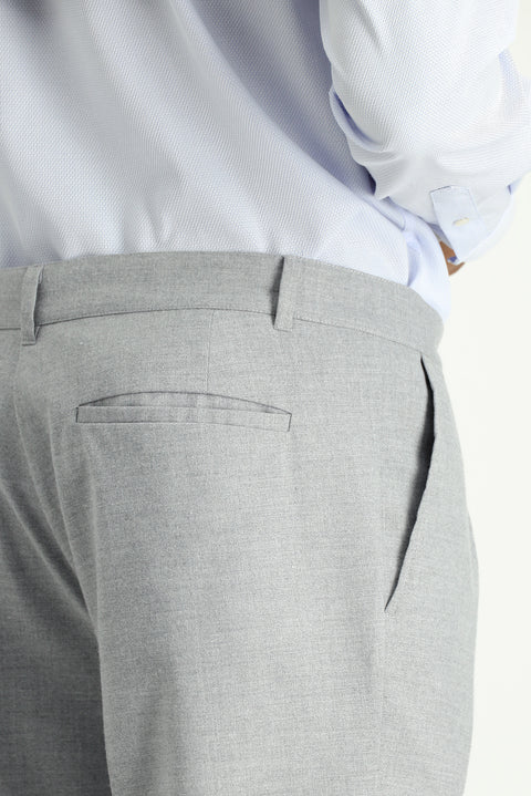 Light Grey 6 Drop Regular Fit Standard Cut Lycra Pleated Classic Fabric Trousers