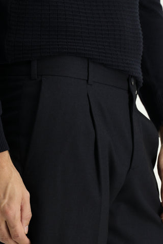  Koyu Lacivert 7 Drop Slim Fit Dar Kesim Likralı Pileli Klasik Kumaş Pantolon