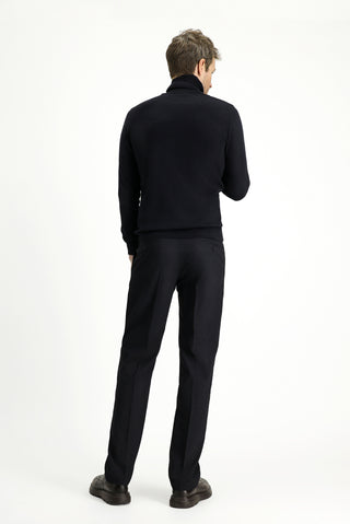  Koyu Lacivert 7 Drop Slim Fit Dar Kesim Likralı Pileli Klasik Kumaş Pantolon
