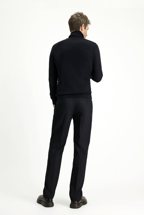 Dark Navy 6 Drop Regular Fit Standard Cut Lycra Pleated Classic Fabric Trousers