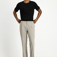 Light Beige 7 Drop Slim Fit Narrow Cut Lycra Pleated Classic Fabric Trousers