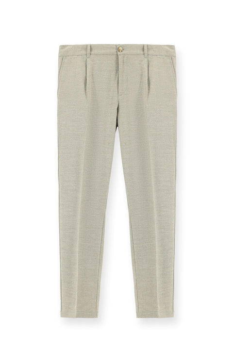 Light Beige 6 Drop Regular Fit Standard Cut Lycra Pleated Classic Fabric Trousers
