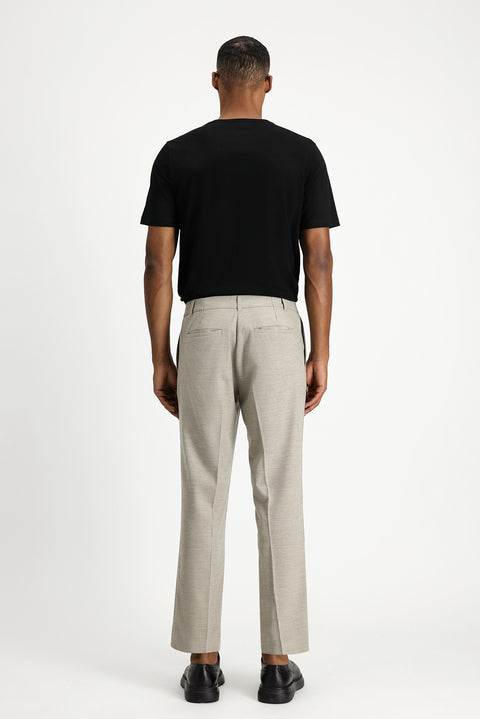Light Beige 6 Drop Regular Fit Standard Cut Lycra Pleated Classic Fabric Trousers