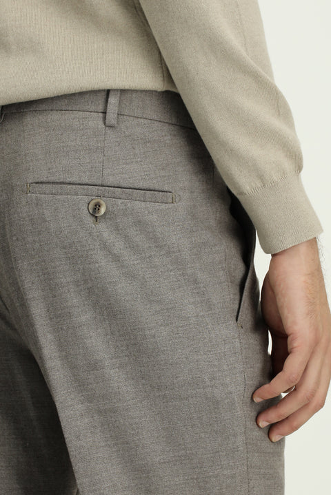 Medium Mink 6 Drop Regular Fit Standard Cut Lycra Pleated Classic Fabric Trousers
